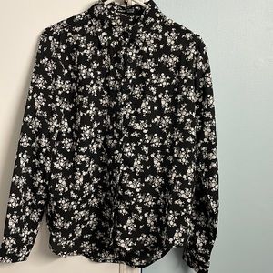 Black and White Flowers Long Sleeve Button Up